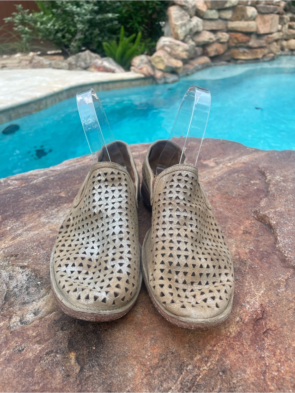 Trask Women's “Ali” Perforated Italian Metallic Slip-On Suede Loafers Size 7